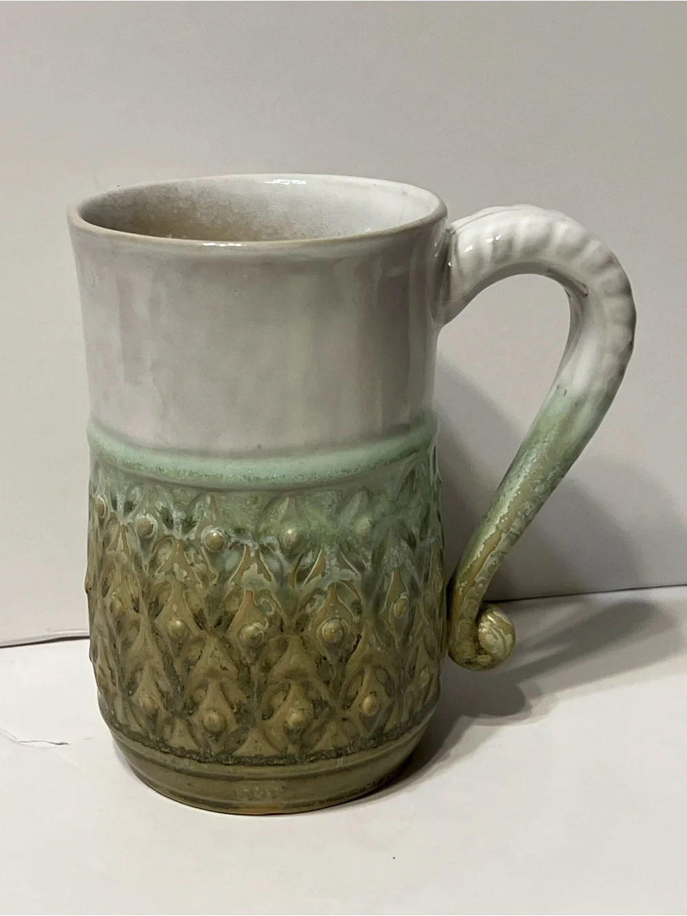 Boston Warehouse White and Green Textured Ceramic Tankard Mug